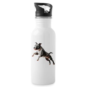 Hund Staffordshire Bullterrier Origami 3d - Trinkflasche mit integriertem Trinkhalm - Weiß - Rechts