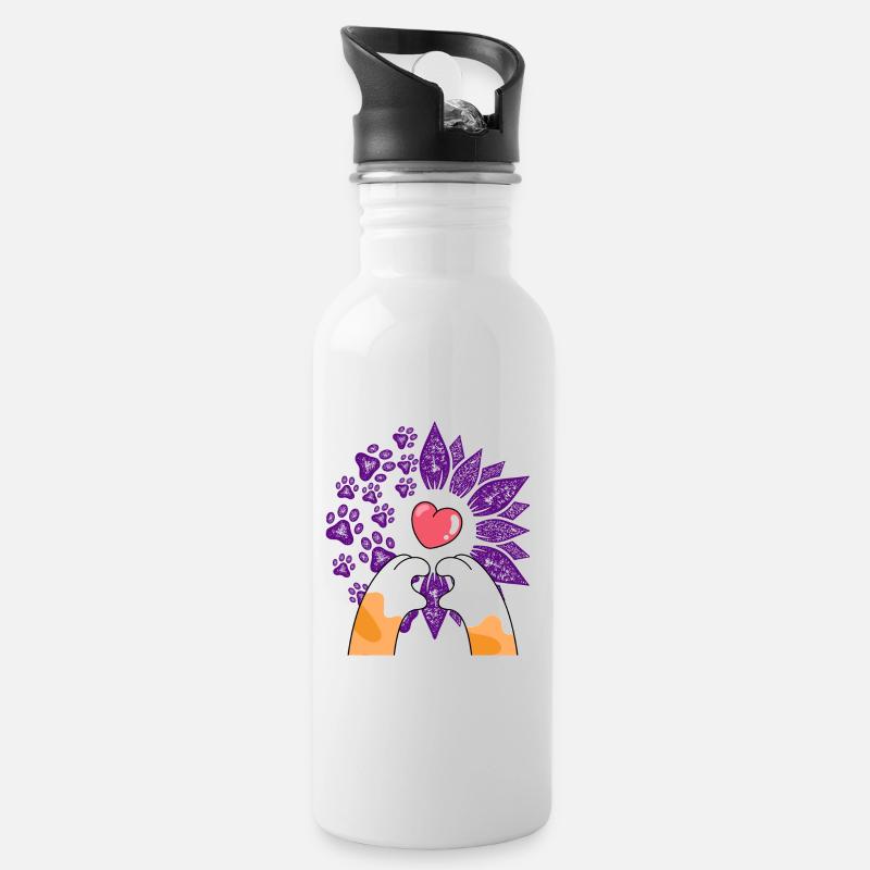 Coeur en fleurs et pattes - Gourde avec paille intégrée - blanc