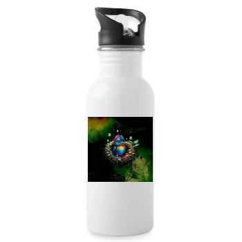 Bunter ausgefallener Vogel. - Trinkflasche mit integriertem Trinkhalm - Weiß - Rechts