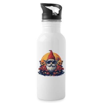 Funny garden gnome with sunglasses - Water bottle with straw - white - Right