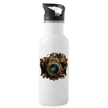 Steampunk Fotoapparat - Trinkflasche mit integriertem Trinkhalm - Weiß - Rechts