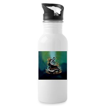 Wunderschönes geschwungenes Fantasy-Klavier - Trinkflasche mit integriertem Trinkhalm - Weiß - Rechts