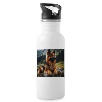 Deutscher Schäferhund Kunst - Trinkflasche mit integriertem Trinkhalm - Weiß - Rechts