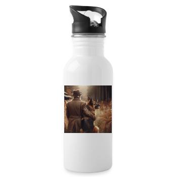 Deutscher Schäferhund Kunst - Trinkflasche mit integriertem Trinkhalm - Weiß - Rechts
