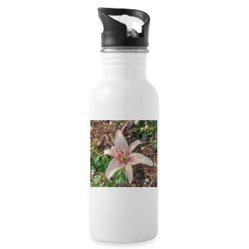 Gentle Pink Lily Blossoms - Water bottle with straw - white - Right