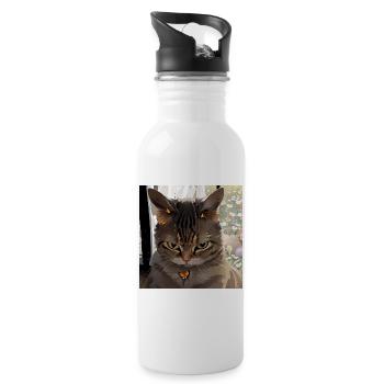 Grantiger Kater Böse Katze Angry Cat Airplane Ears - Trinkflasche mit integriertem Trinkhalm - Weiß - Rechts