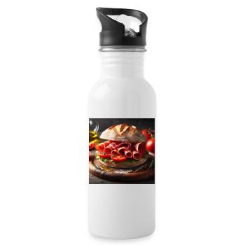 Serrano-Schinken-Tomaten-Sandwich - Trinkflasche mit integriertem Trinkhalm - Weiß - Rechts