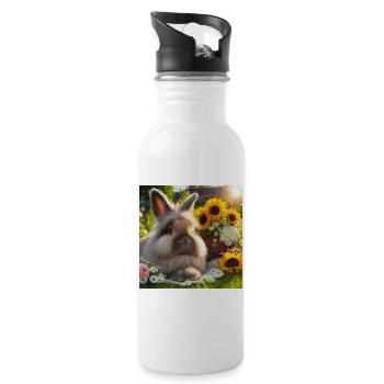 Lapin angora gris - Gourde avec paille intégrée - blanc - Droite