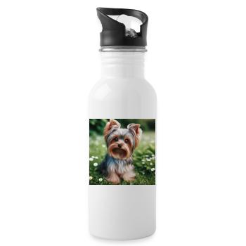 Yorkshire Terrier - Water bottle with straw - white - Right