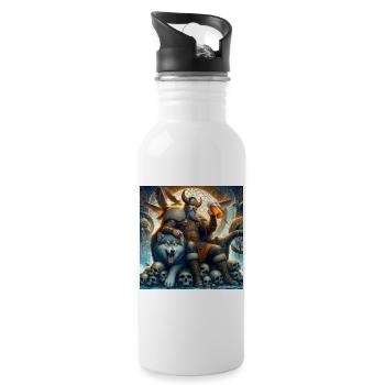 Wikinger mit Wolf - Trinkflasche mit integriertem Trinkhalm - Weiß - Rechts