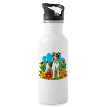 A little Fox terrier dog in the garden - Water bottle with straw - white - Right