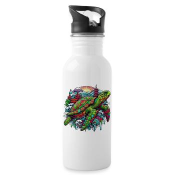 Japanische Schildkröte Japan Manga Comic - Trinkflasche mit integriertem Trinkhalm - Weiß - Rechts