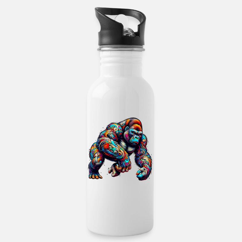 Gorilla - Trinkflasche mit integriertem Trinkhalm - Weiß