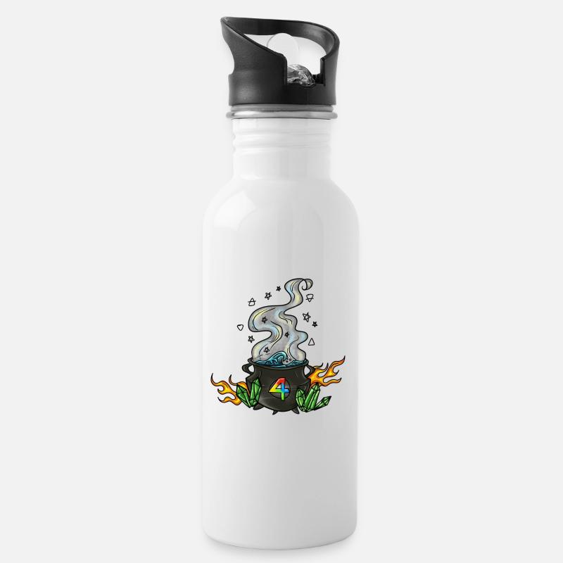 HKL Geburtstagskessel 4 - Trinkflasche mit integriertem Trinkhalm - Weiß