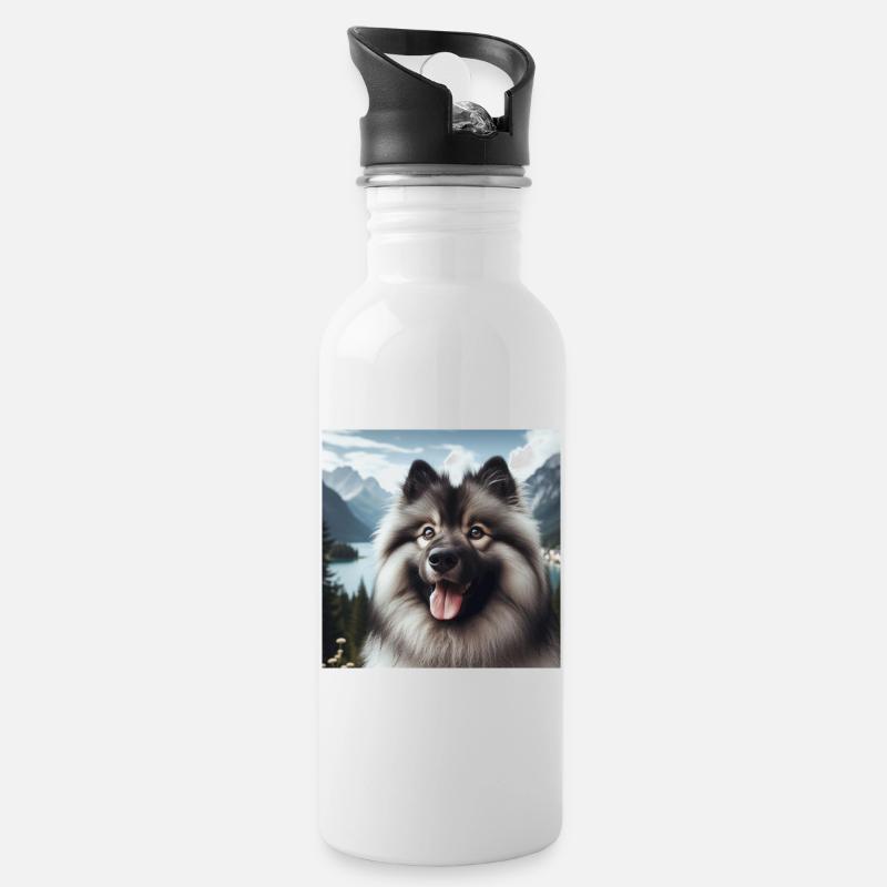 Fröhlicher Wolfspitz - Trinkflasche mit integriertem Trinkhalm - Weiß