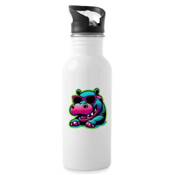 Nilpferd mit Sonnenbrille - Trinkflasche mit integriertem Trinkhalm - Weiß - Rechts