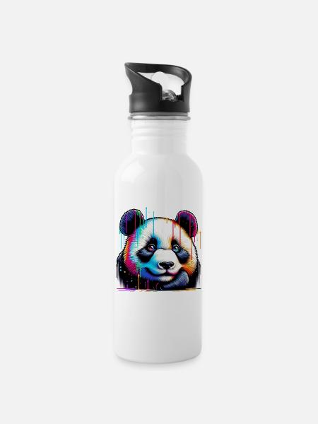 Panda - Trinkflasche mit integriertem Trinkhalm - Weiß