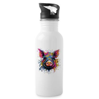 Funny Piglet - Water bottle with straw - white - Right