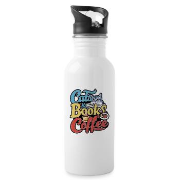 Katzen und Bücher mit Kaffee-Design - Trinkflasche mit integriertem Trinkhalm - Weiß - Rechts