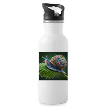 Blühende Schnecke - Trinkflasche mit integriertem Trinkhalm - Weiß - Rechts