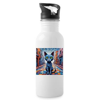 Surreale Pop-Tiere 11 Katze - Trinkflasche mit integriertem Trinkhalm - Weiß - Rechts