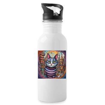 Surreal Pop Animals 8 Cat - Water bottle with straw - white - Right