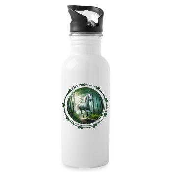 Pferde reiten Mädchen und Frauen durch den Wald - Trinkflasche mit integriertem Trinkhalm - Weiß - Rechts