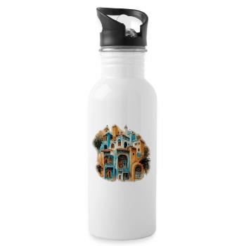 Enchanting Moorish building in blue tones - Water bottle with straw - white - Right