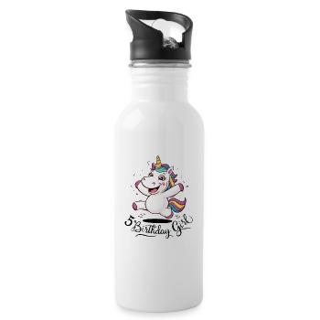Licorne 5e anniversaire fille cadeau créatures mythiques - Gourde avec paille intégrée - blanc - Droite