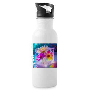 Blumen im Eis - Water bottle with straw - white - Right