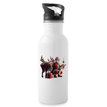 Weihnachtsgeschenkszene mit Weihnachtsmann-und-Rentieren - Trinkflasche mit integriertem Trinkhalm - Weiß - Rechts