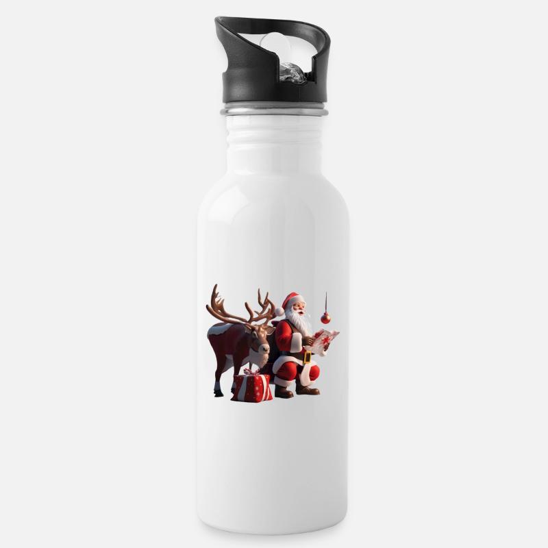 Weihnachten 1 - Trinkflasche mit integriertem Trinkhalm - Weiß