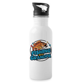 Fishing with Grandpa Colorful Fishing Motif - Water bottle with straw - white - Right