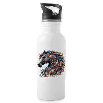 Pferd - Trinkflasche mit integriertem Trinkhalm - Weiß - Rechts