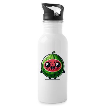 Kawaii Watermelon Cartoon Design - Water bottle with straw - white - Right