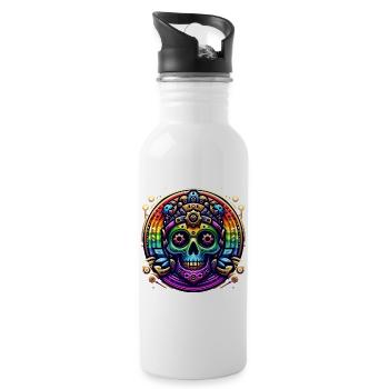 Metallic Rainbow Skull 2 - Trinkflasche mit integriertem Trinkhalm - Weiß - Rechts