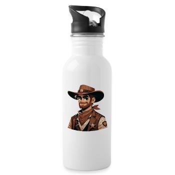 Cartoon Sheriff - Water bottle with straw - white - Right