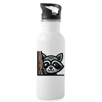 Ein Waschbär im Cartoon-Stil - Trinkflasche mit integriertem Trinkhalm - Weiß - Rechts