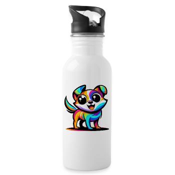 Ein lebendiger Hund im Cartoon-Stil - Trinkflasche mit integriertem Trinkhalm - Weiß - Rechts