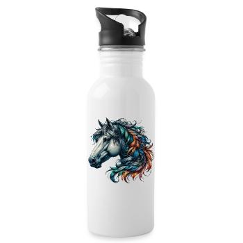 Pferd - Trinkflasche mit integriertem Trinkhalm - Weiß - Rechts