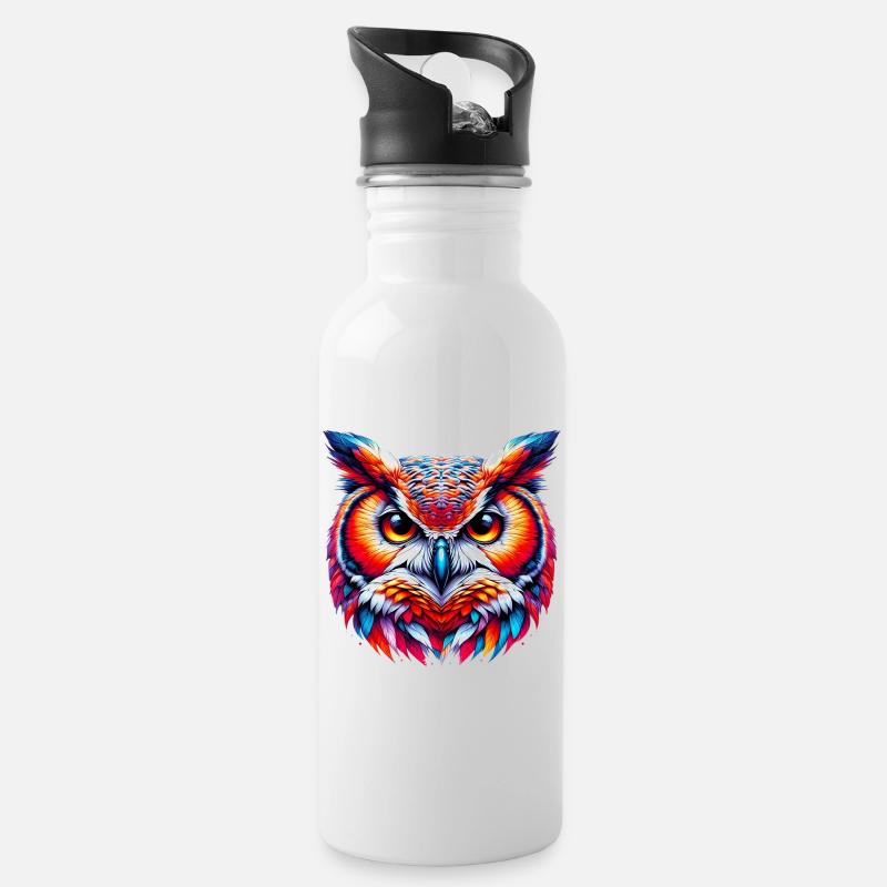Eule - Trinkflasche mit integriertem Trinkhalm - Weiß