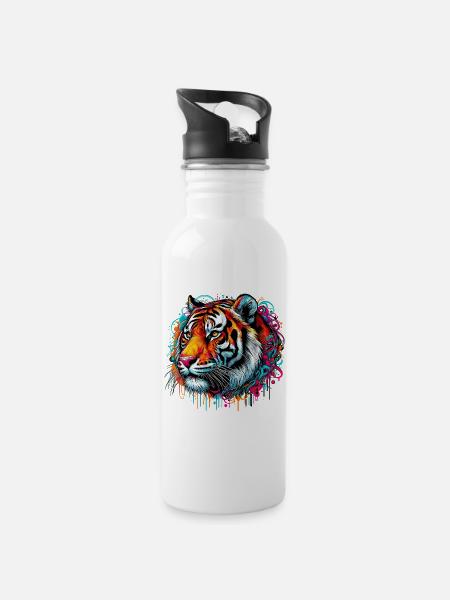 Tiger - Trinkflasche mit integriertem Trinkhalm - Weiß
