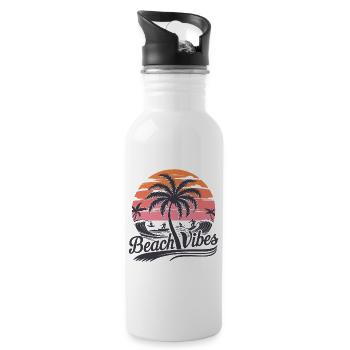 Beach Vibes Retro Surfer Palmenstrand Urlaub - Trinkflasche mit integriertem Trinkhalm - Weiß - Rechts