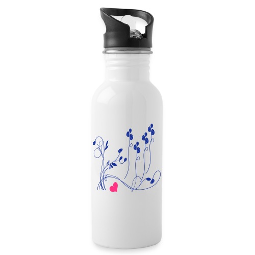 Blumenranke mit Herz - Trinkflasche mit integriertem Trinkhalm