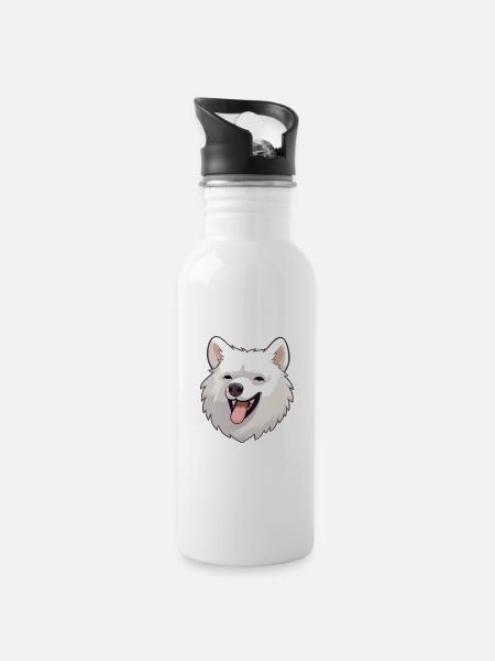 Spitz japonais chien race aquarelle dessin animé kawaii - Drikkeflaske med integreret sugerør - hvid
