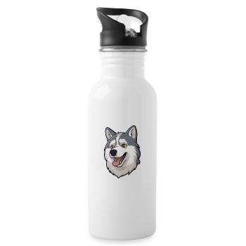 Husky Hund Rasse Aquarell Cartoon Kawaii Clipart - Trinkflasche mit integriertem Trinkhalm - Weiß - Rechts