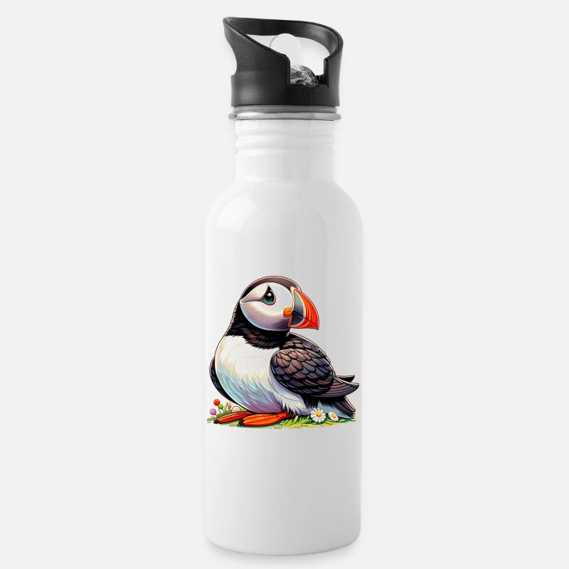 Papageitaucher - Trinkflasche mit integriertem Trinkhalm - Weiß