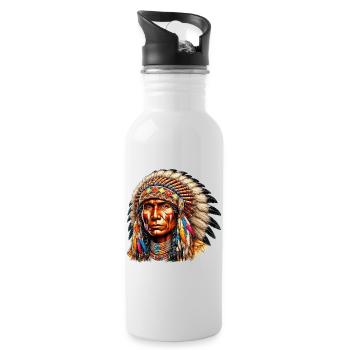 Amerikanisch Indianer Amerikanische Rote Haut - Trinkflasche mit integriertem Trinkhalm - Weiß - Rechts