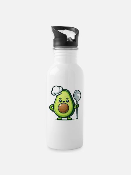 Chefkoch Avocuddle: Das Genie der Gourmet-Guacamole - Trinkflasche mit integriertem Trinkhalm - Weiß