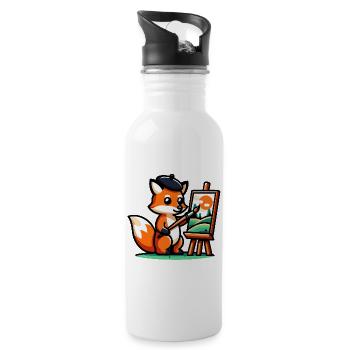 Palette Prowler: Der künstlerische Fuchs - Trinkflasche mit integriertem Trinkhalm - Weiß - Rechts